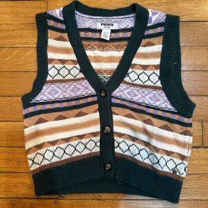 RSQ Women's Patterned Knit Sweater Vest - Green, Purple, Brown, Cream